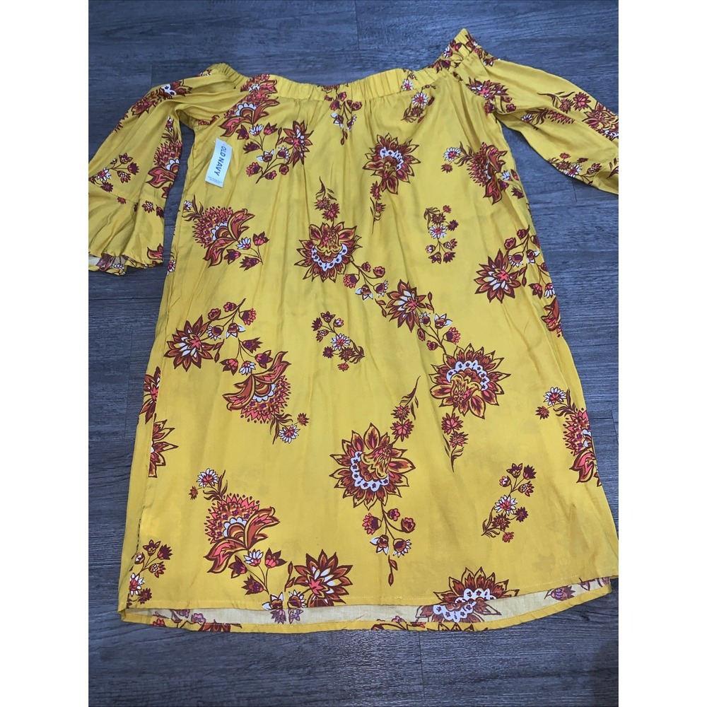 NWT Old Navy - Golden yellow floral off shoulder shift dress, L